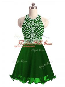 Fancy Green Lace Up Halter Top Beading Evening Dress Chiffon Sleeveless