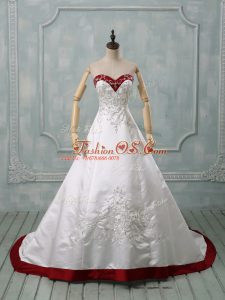 Wonderful Sleeveless Brush Train Lace Up Beading and Embroidery Wedding Dresses