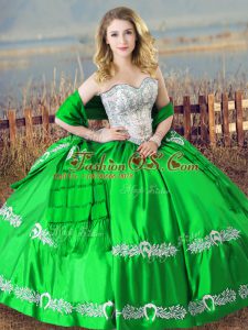 Affordable Sweetheart Sleeveless Satin 15th Birthday Dress Beading and Embroidery Lace Up