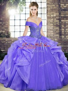 Hot Selling Beading and Ruffles Quinceanera Dresses Lavender Lace Up Sleeveless Floor Length