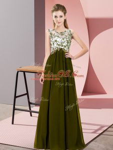 Noble Olive Green Scoop Zipper Beading and Appliques Quinceanera Court of Honor Dress Sleeveless