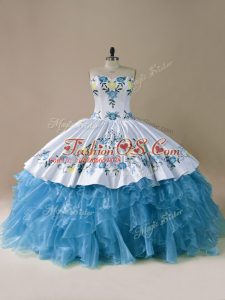Fashion Sweetheart Sleeveless Organza Quinceanera Dresses Embroidery and Ruffles Lace Up