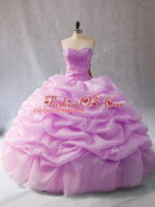 Lilac Sleeveless Floor Length Pick Ups Lace Up Quinceanera Gowns