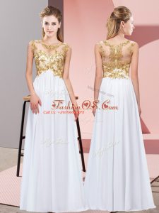 Most Popular White Zipper Scoop Beading and Appliques Wedding Party Dress Chiffon Sleeveless
