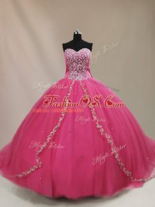 Fantastic Hot Pink Sleeveless Beading Lace Up 15 Quinceanera Dress