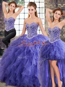 Floor Length Three Pieces Sleeveless Lavender Sweet 16 Quinceanera Dress Lace Up