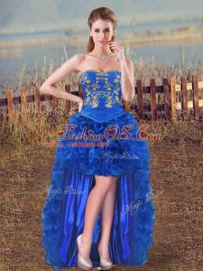 High Low Royal Blue Dress for Prom Sweetheart Sleeveless Lace Up