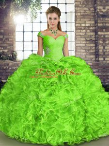 Organza Lace Up Quinceanera Gown Sleeveless Floor Length Beading and Ruffles