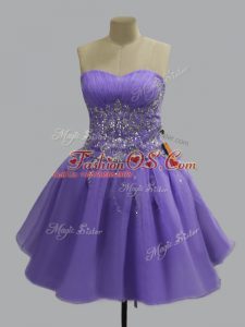 Luxurious Lavender Sleeveless Mini Length Beading Lace Up Cocktail Dresses