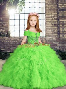 Beautiful Lace Up Straps Beading and Ruffles Little Girl Pageant Gowns Tulle Sleeveless