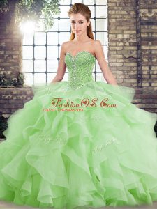 Best Selling Sleeveless Beading and Ruffles Lace Up Sweet 16 Dresses with Brush Train