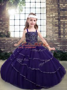 Cute Straps Sleeveless Lace Up Kids Formal Wear Purple Tulle