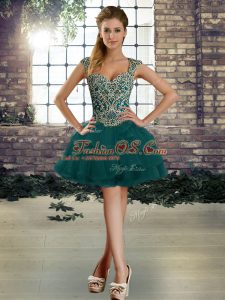 Noble Dark Green Straps Neckline Beading and Ruffles Prom Evening Gown Sleeveless Lace Up