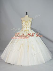 Champagne Quinceanera Gowns Sweet 16 and Quinceanera with Beading Halter Top Sleeveless Lace Up