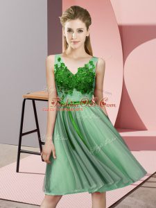 Fantastic Knee Length Green Wedding Party Dress Tulle Sleeveless Appliques