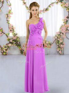 Romantic Lilac Damas Dress Wedding Party with Hand Made Flower One Shoulder Sleeveless Lace Up