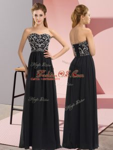 New Style Black Empire Beading Prom Dresses Lace Up Chiffon Sleeveless Floor Length