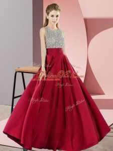 Noble Scoop Sleeveless Backless Wine Red Elastic Woven Satin