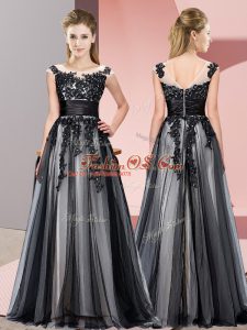 Classical Black Sleeveless Tulle Zipper Bridesmaid Dress for Wedding Party