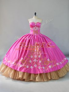 Sleeveless Floor Length Embroidery Lace Up Vestidos de Quinceanera with Rose Pink