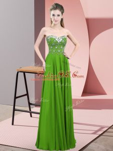 Romantic Green Zipper Homecoming Dress Beading Sleeveless Floor Length