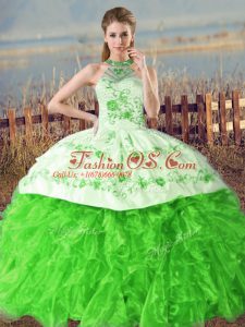 Lace Up Quince Ball Gowns for Sweet 16 and Quinceanera with Embroidery and Ruffles Court Train