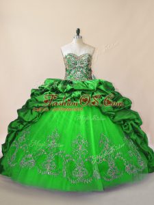 Sweetheart Sleeveless Taffeta and Tulle Ball Gown Prom Dress Beading and Pick Ups Brush Train Lace Up