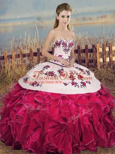 Custom Made Floor Length Fuchsia Sweet 16 Quinceanera Dress Sweetheart Sleeveless Lace Up