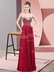 Fantastic Floor Length Zipper Evening Dress Wine Red for Prom and Party with Beading