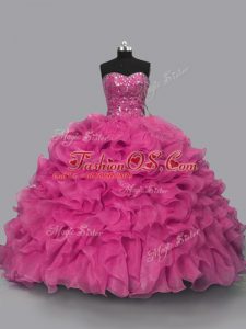 Sweetheart Sleeveless Lace Up 15th Birthday Dress Hot Pink Organza