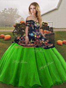 Discount Off The Shoulder Sleeveless Lace Up Sweet 16 Quinceanera Dress Green Tulle