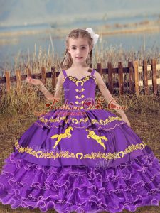 Organza Sleeveless Floor Length Kids Formal Wear and Beading and Embroidery and Ruffled Layers