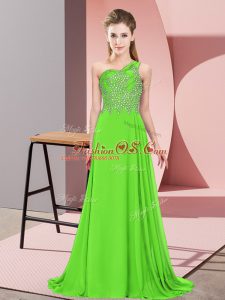 Sexy Green Chiffon Side Zipper Prom Dress Sleeveless Floor Length Beading