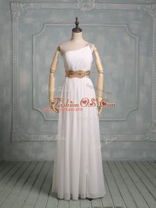 Modern Chiffon One Shoulder Sleeveless Side Zipper Beading Wedding Dress in White