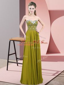 Olive Green Sleeveless Floor Length Beading Zipper Mother Of The Bride Dress