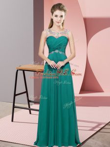 Sleeveless Floor Length Beading Backless Evening Dress with Turquoise