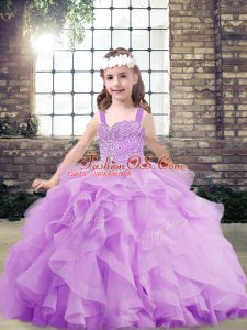 Cute Sleeveless Beading and Ruffles Lace Up Little Girls Pageant Dress