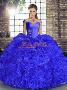 Floor Length Royal Blue 15th Birthday Dress Organza Sleeveless Beading and Ruffles
