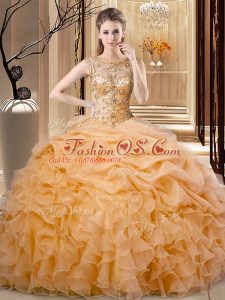 Modern Sleeveless Beading and Ruffles Lace Up Quinceanera Gowns
