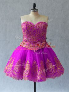 Smart Ball Gowns Club Wear Fuchsia Sweetheart Tulle Sleeveless Mini Length Lace Up