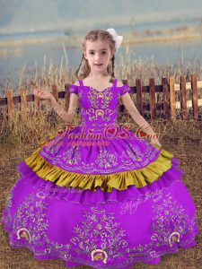 Sleeveless Lace Up Floor Length Beading and Embroidery Pageant Gowns For Girls