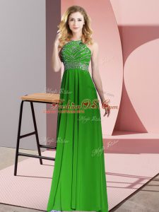 Smart Green Empire Chiffon Scoop Sleeveless Beading Floor Length Backless Prom Gown