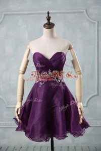 Trendy Purple Sleeveless Appliques and Ruching Mini Length Cocktail Dresses