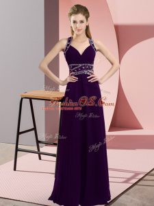Sexy Beading Party Dress Wholesale Purple Backless Sleeveless Floor Length