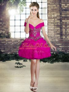 Custom Made Mini Length Fuchsia Prom Party Dress Tulle Sleeveless Beading and Ruffles