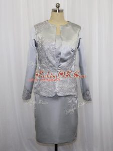 Grey Square Neckline Lace and Appliques Mother Of The Bride Dress Sleeveless Zipper