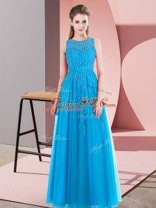 Ideal Aqua Blue Sleeveless Beading Floor Length Mother Of The Bride Dress