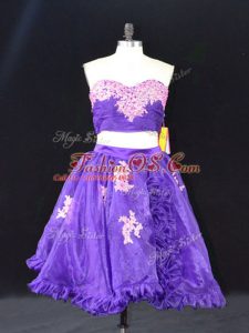 Chic Purple Sleeveless Mini Length Appliques and Ruffles Zipper Prom Dress