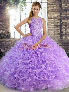 Popular Fabric With Rolling Flowers Sleeveless Floor Length Quinceanera Dresses and Beading