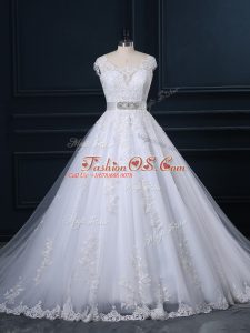 Glorious Sleeveless Court Train Zipper Beading and Lace Bridal Gown